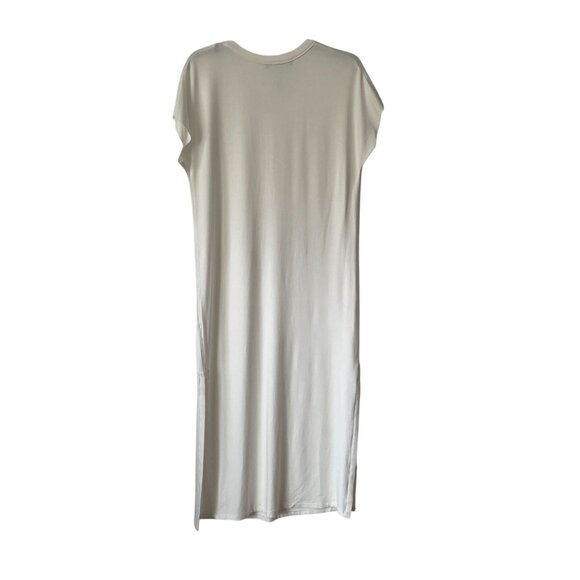 Caara S White V-Neck Short Sleeve Midi T-Shirt Shift Dress Side Slit Relaxed - Picture 6 of 6